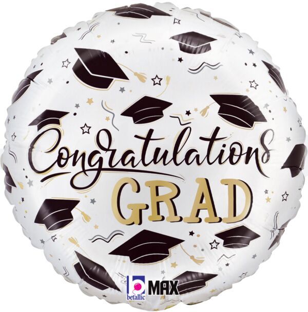 Satin Congratulations Grad Hats - 18" Helium Filled Foil Balloon, Ribbon