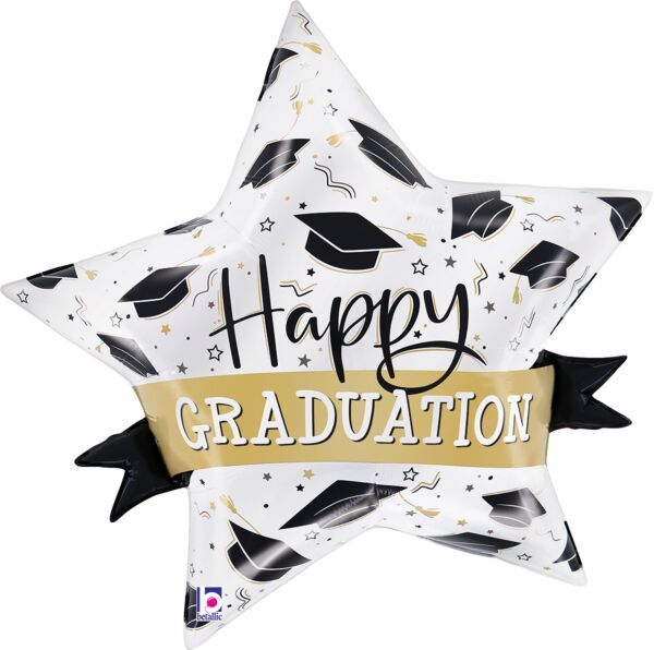 Satin Graduation Star - 29" Helium Filled Foil Balloon, Ribbon