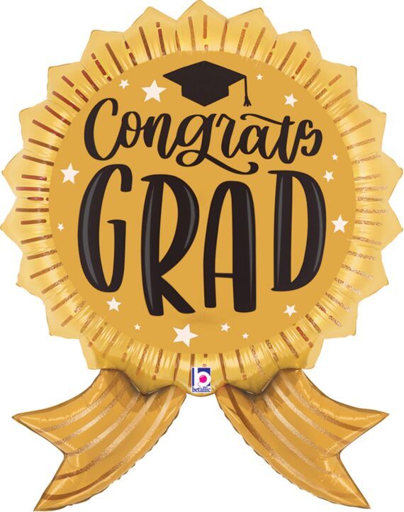 Congrats Grad Gold Ribbon - 35" Helium Filled Foil Balloon, Ribbon