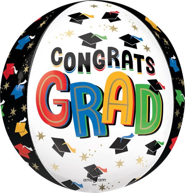 Bright Future Congrats Grad Orbz - 15" Helium Filled Foil Balloon, Ribbon