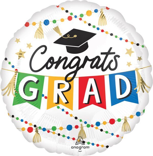 Congrats Grad Party - 17" Helium Filled Foil Balloon, Ribbon