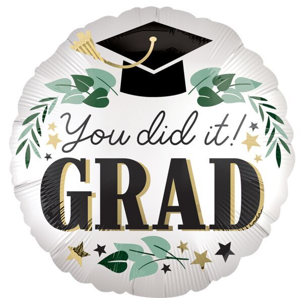 Satin You Did It Ivy Grad - 18" Helium Filled Foil Balloon, Ribbon
