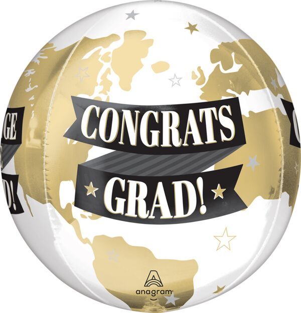 To the Grad Go Change the World Orbz - 15" Helium Filled Foil Balloon, Ribbon
