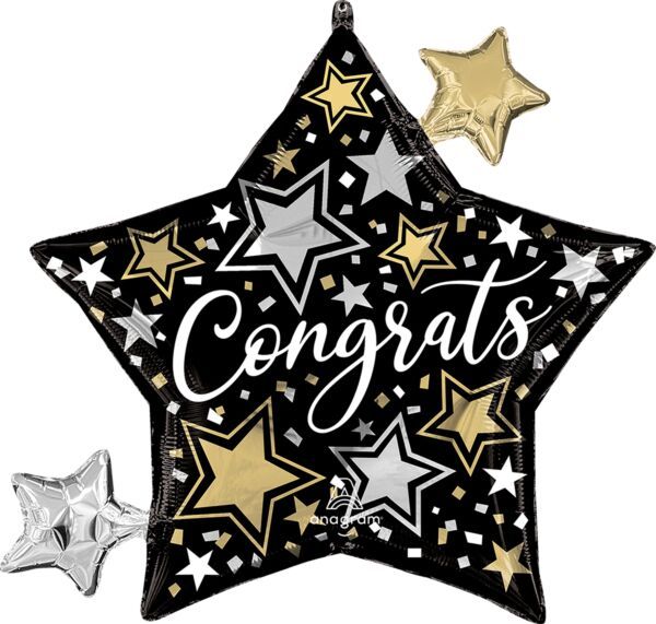 Congrats Stars - 29" Helium Filled Foil Balloon, Ribbon
