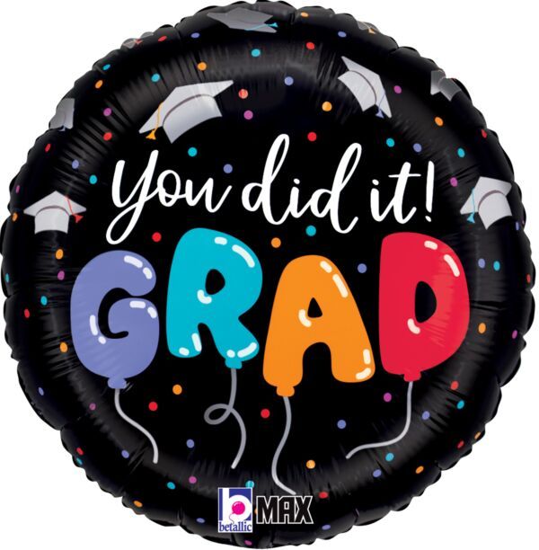 You Did It Grad Balloon Letters - 18" Helium Filled Foil Balloon, Ribbon