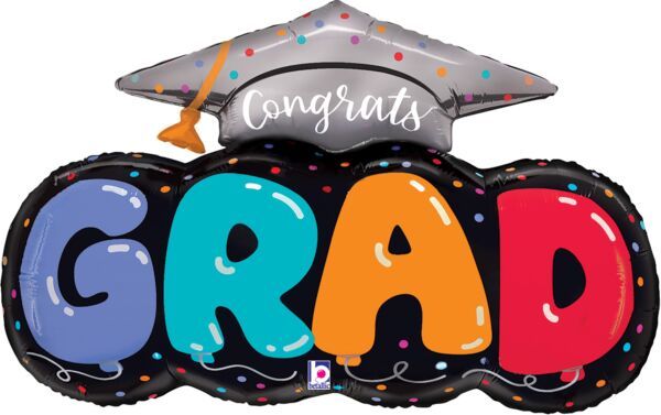 Congrats Grad Balloon Letters - 32" Helium Filled Foil Balloon, Ribbon