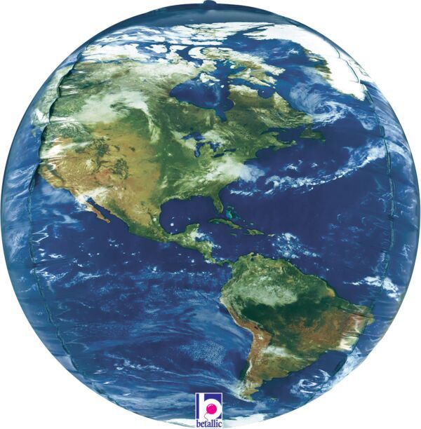 Dimensional Earth - 15" Helium Filled Foil Balloon, Ribbon