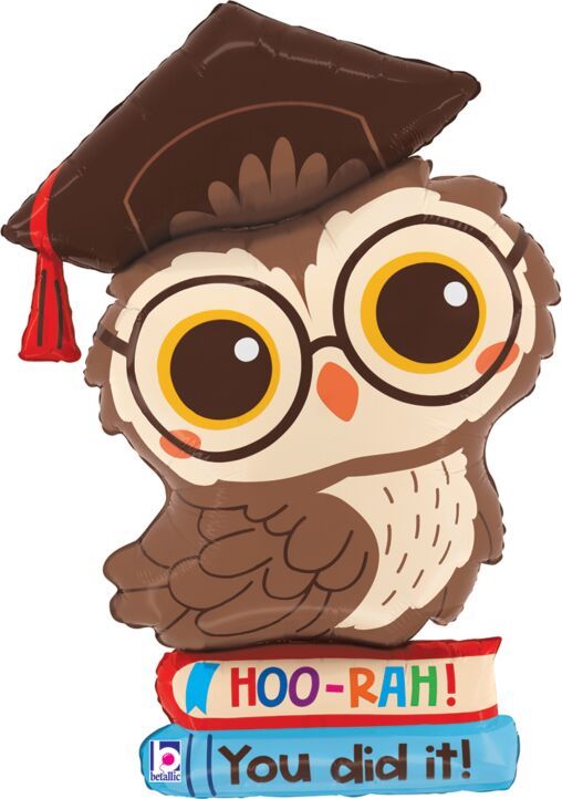 Hoo-Rah Graduation Owl - 32" Helium Filled Foil Balloon, Ribbon