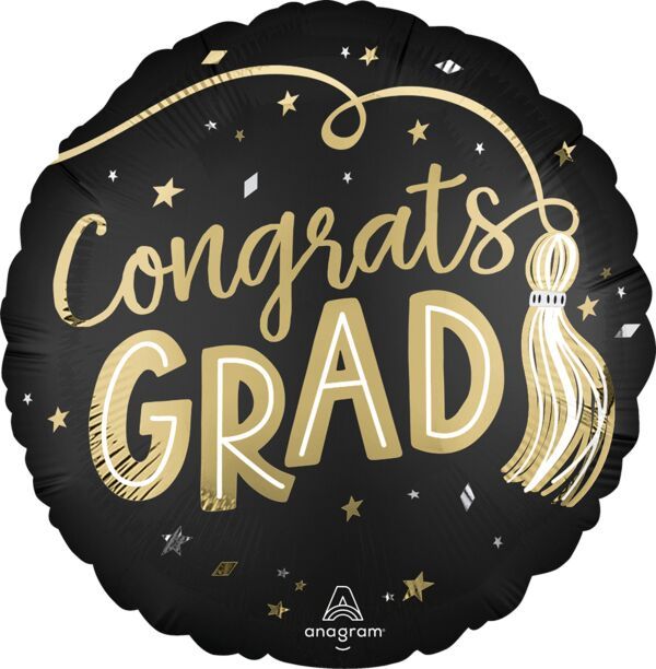 Satin Twirling Tassels Congrats Grad  - 28" Helium Filled Foil Balloon, Ribbon