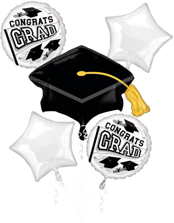Bouquet School Colors Be True to Your School - White - Helium Filled Foil Balloon, Ribbon