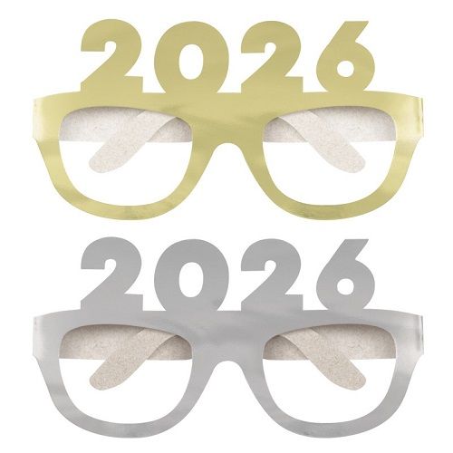 2026 Gold &amp; Silver Foil Board Novelty Glasses  4ct