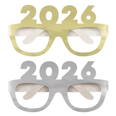 2026 Gold &amp; Silver Foil Board Novelty Glasses  4ct