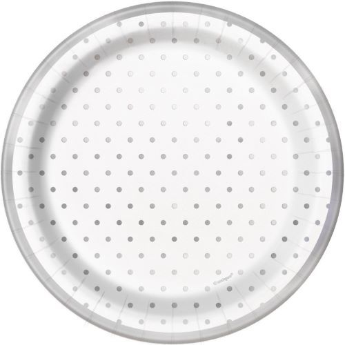 Elegant Silver Foil Dots - 7" Dessert Plates  8ct
