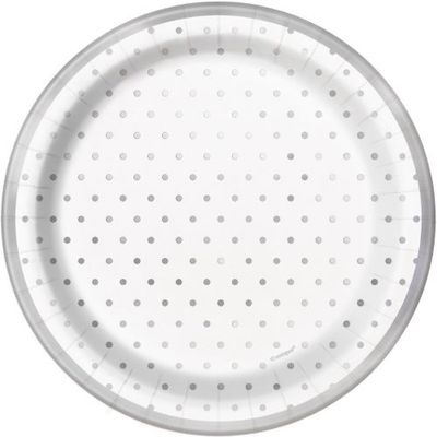 Elegant Silver Foil Dots - 7" Dessert Plates  8ct