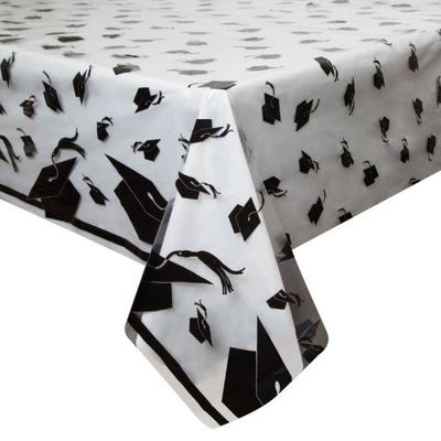 Graduation Caps Rect Plastic Table Cover  54 x 108""