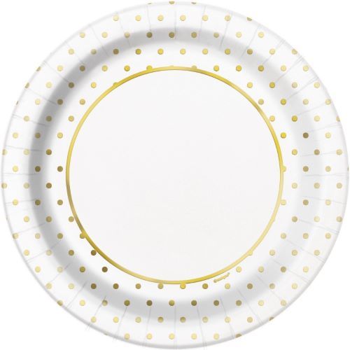 Elegant Gold Foil Dots - 9" Dinner Plates  8ct