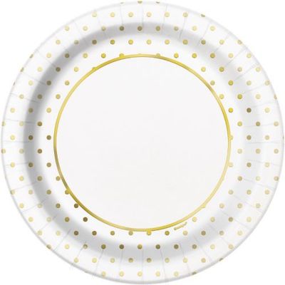 Elegant Gold Foil Dots - 9" Dinner Plates  8ct