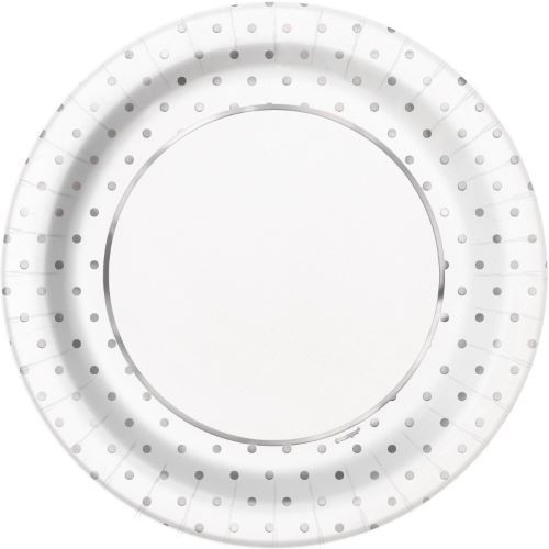 Elegant Silver Foil Dots - 9" Dinner Plates  8ct