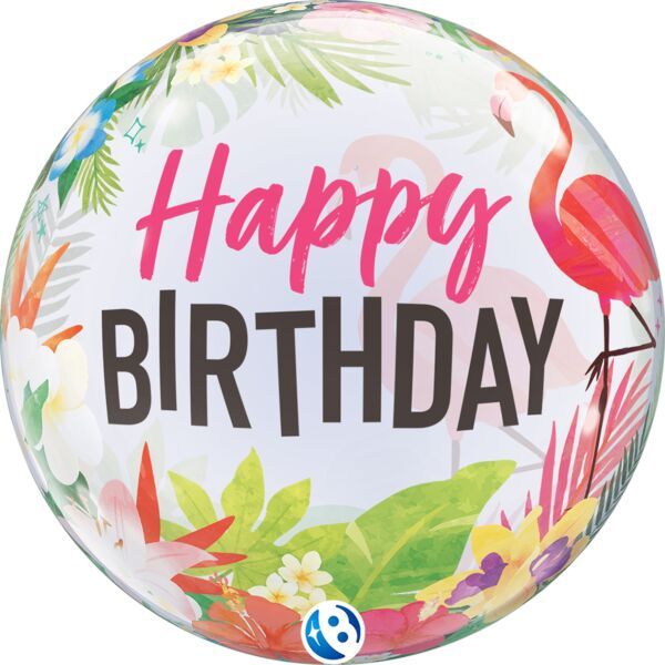 Birthday Tropical Party - 22" Helium Filled Bubble Balloon, Ribbon