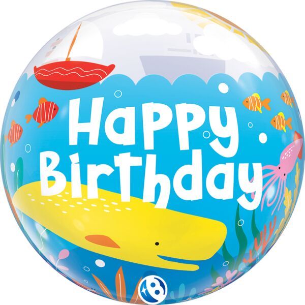 Birthday Maritime Fun - 22" Helium Filled Bubble Balloon, Ribbon