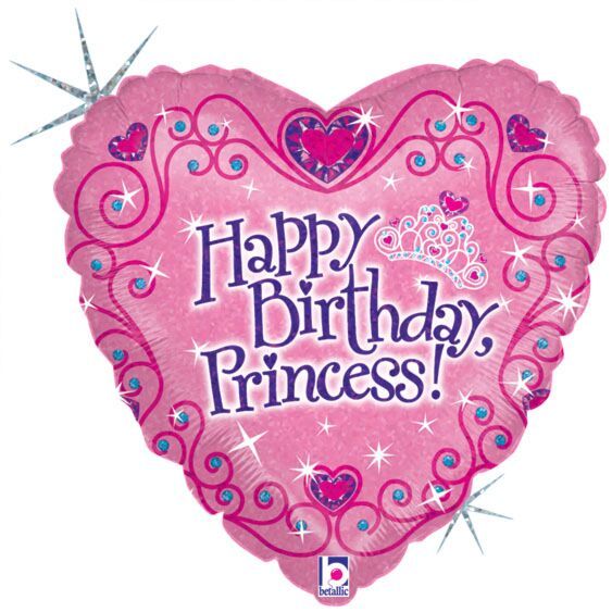 Happy Birthday Princess - 18" Helium Filled Foil Balloon, Ribbon