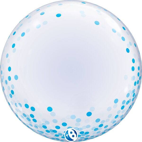 Blue Confetti Dots  Deco Bubble - 24" Helium Filled Bubble Shaped Balloon, Ribbon