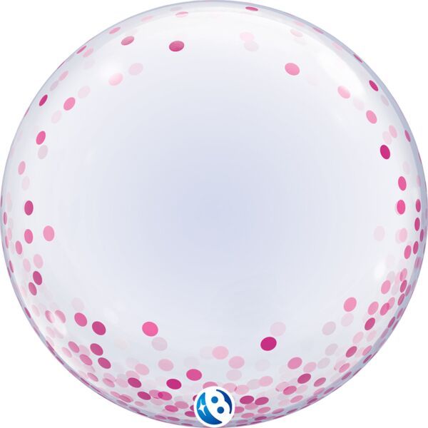 Pink Confetti Dots Deco Bubble - 24" Helium Filled Bubble Shaped Balloon, Ribbon