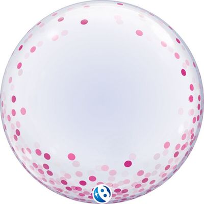 Pink Confetti Dots Deco Bubble - 24" Helium Filled Bubble Shaped Balloon, Ribbon