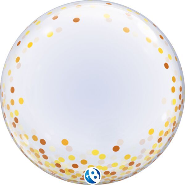Gold Confetti Dots Deco Bubble - 24" Helium Filled Bubble Shaped Balloon, Ribbon