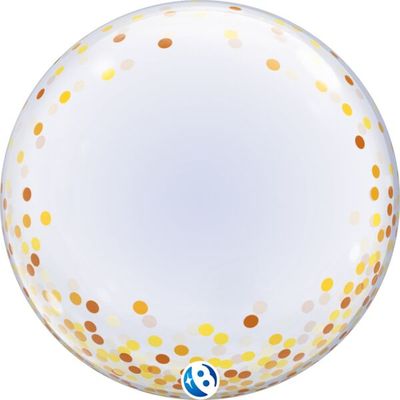 Gold Confetti Dots Deco Bubble - 24" Helium Filled Bubble Shaped Balloon, Ribbon