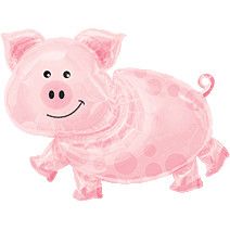 Pig - 25" Helium Filled Foil Balloon, Ribbon