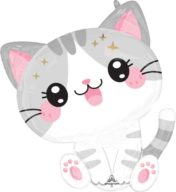 Kawaii Kitty - 24" Helium Filled Foil Balloon, Ribbon