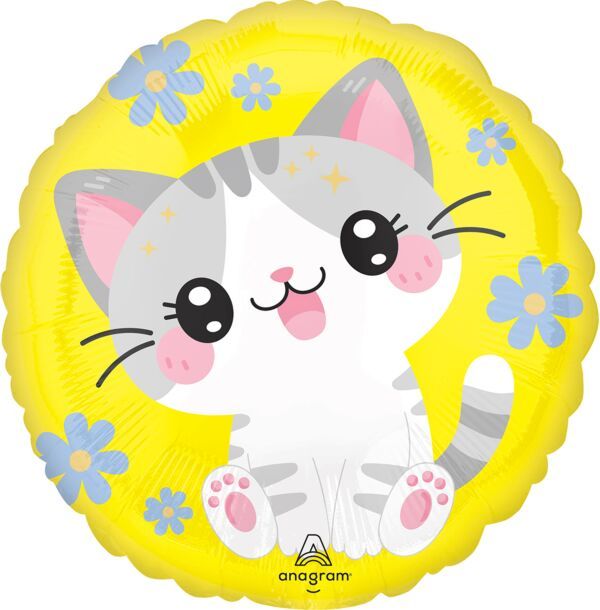 Kawaii Kitty - 17" Helium Filled Foil Balloon, Ribbon