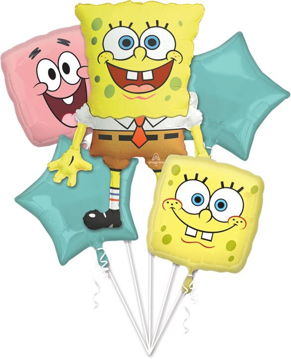 Bouquet SpongeBob SquarePants - Helium Filled Foil Balloon, Ribbon