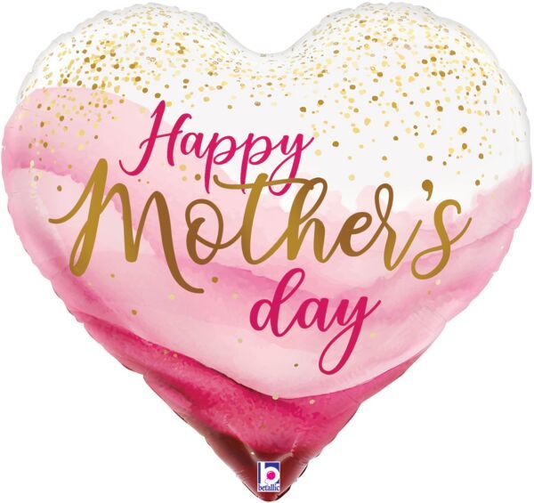 Mother's Day Pretty Pink Heart - 23" Helium Filled Foil Balloon, Ribbon