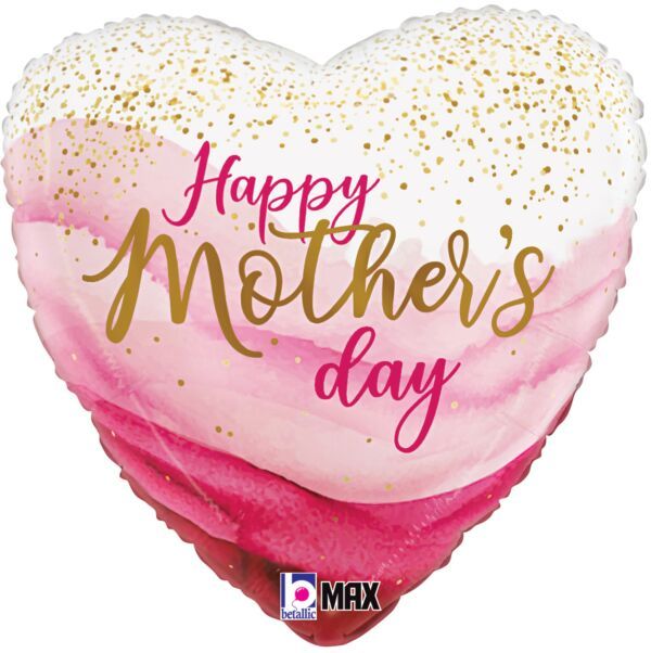 Mother's Day Pretty Pink Heart - 18" Helium Filled Foil Balloon, Ribbon