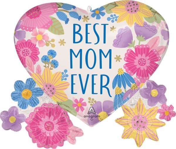 Best Mom Ever Botanical Lines  - 29" Helium Filled Foil Balloon, Ribbon