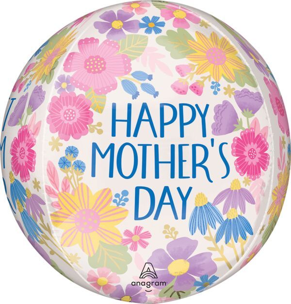 Mother's Day Botanical Lines Orbz  - 15" Helium Filled Foil Balloon, Ribbon