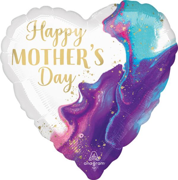 Mother's Day Alluring Marble - 28" Helium Filled Foil Balloon, Ribbon