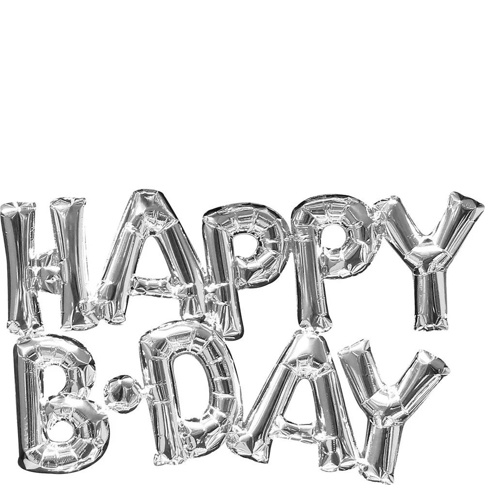Happy B-Day Silver -38" Phrase Airfill