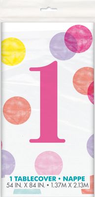 1st Birthday Pink Dots  Rect. Plastic Tablecover 54" X 84"