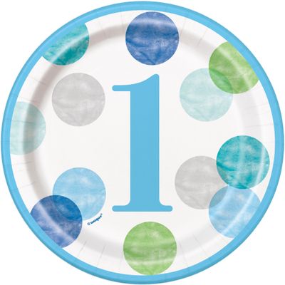 1st Birthday Blue Dots 7" Dessert Plates 8ct