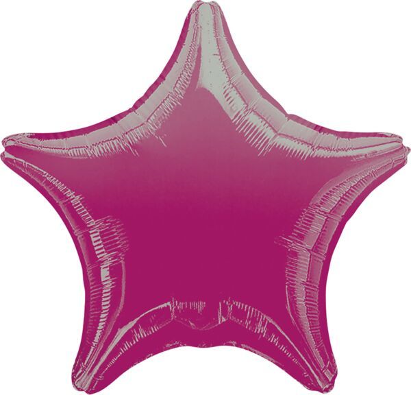 Fuchsia Star - 19" Helium Filled Foil Balloon, Ribbon