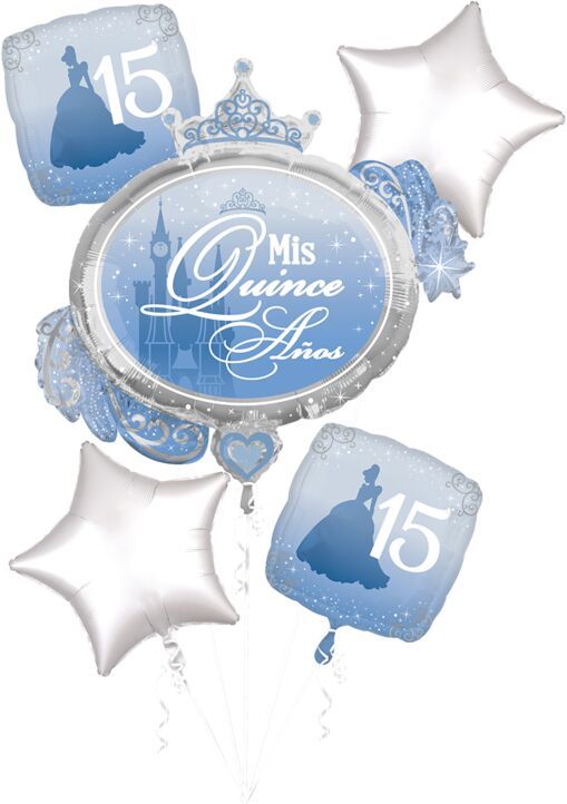 Mis Quince Cinderella - Helium Filled Foil Balloon, Ribbon and Basic Weight