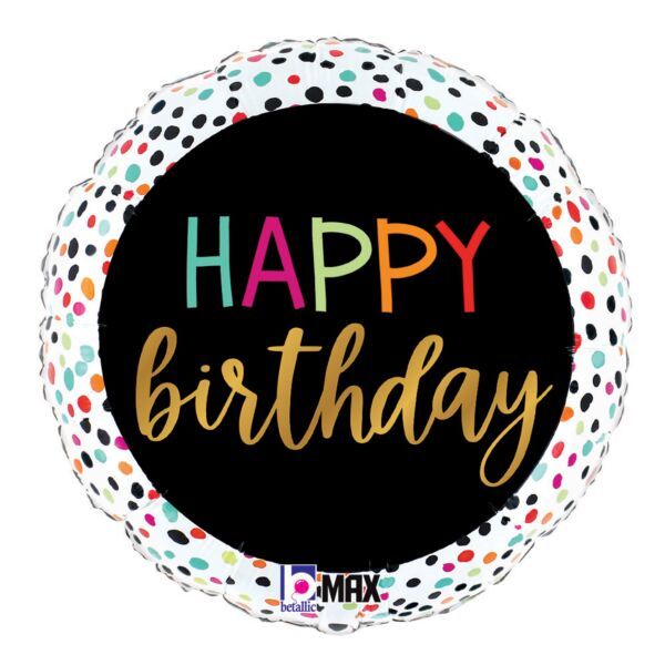 Birthday Colorful Dots - 18" Helium Filled Foil Balloon, Ribbon