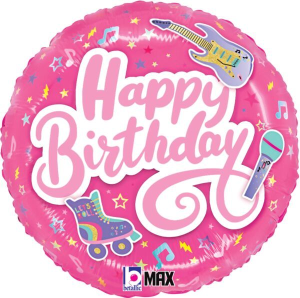 Totally Awesome Pink Birthday - 18" Helium Filled Foil Balloon, Ribbon