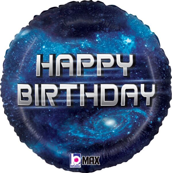 Birthday Galaxy - 18" Helium Filled Foil Balloon, Ribbon