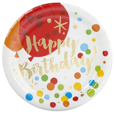 Glitzy Gold Birthday - 9" Dinner Plates  8ct  Foil Stamping