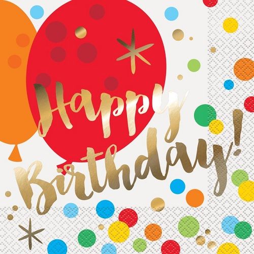 Glitzy Gold Birthday - Luncheon Napkins  16ct Foil Stamping