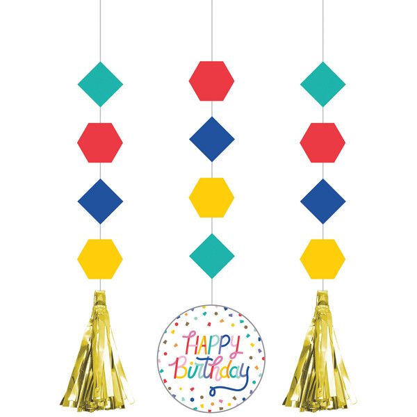 Birthday Confetti - Hanging Cutouts w/ Tassels 3ct